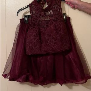 burgundy two piece dress